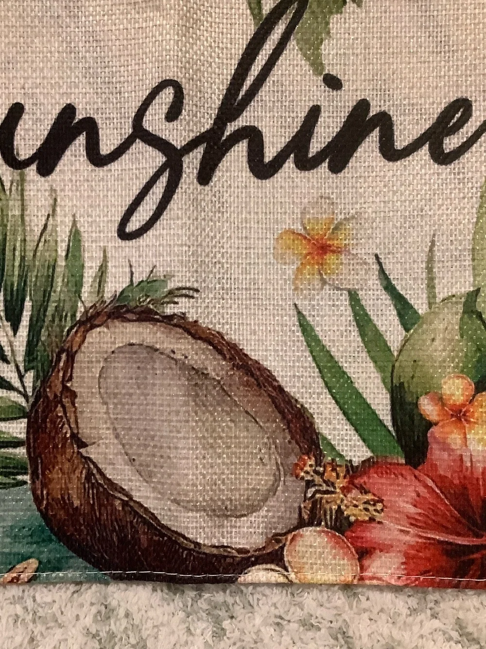 Hello Sunshine Tropical Palm Coconut Floral Small Garden Flag Burlap NWT